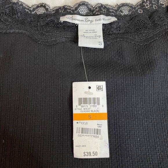 AMERICAN RAG Black Longsleeve Lace Neckline Shirt Knit NWT Small S - Picture 2 of 2